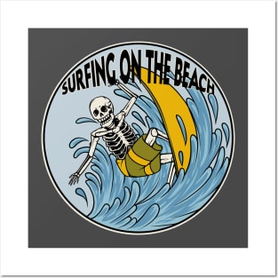 SURFING ON THE BEACH Posters and Art